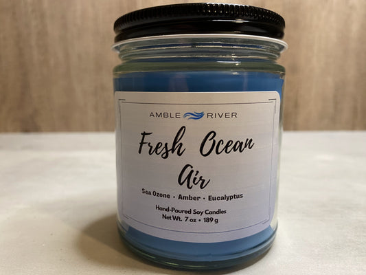 Fresh Ocean Air Hand Poured Candle - Mint, Lily, & Cedarwood Scent