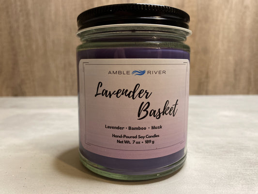 Lavender Basket Hand Poured Candle - Lavender & Bamboo Scent