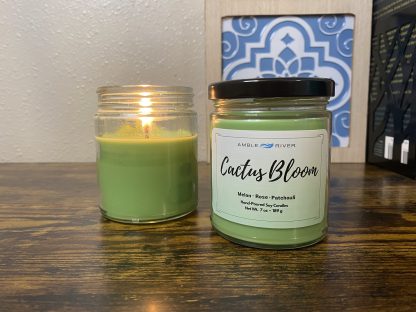 Cactus Bloom Hand Poured Wax Candle - Rose and Honeydew Scent - Image 2