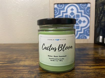 Cactus Bloom Hand Poured Wax Candle - Rose and Honeydew Scent - Image 3