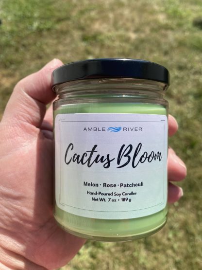 Cactus Bloom Hand Poured Wax Candle - Rose and Honeydew Scent - Image 4